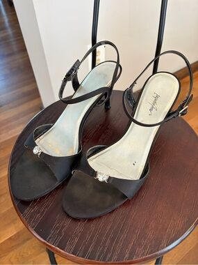 Jacqueline Ferrar Black Slingback Heels with Rhinestone Accent